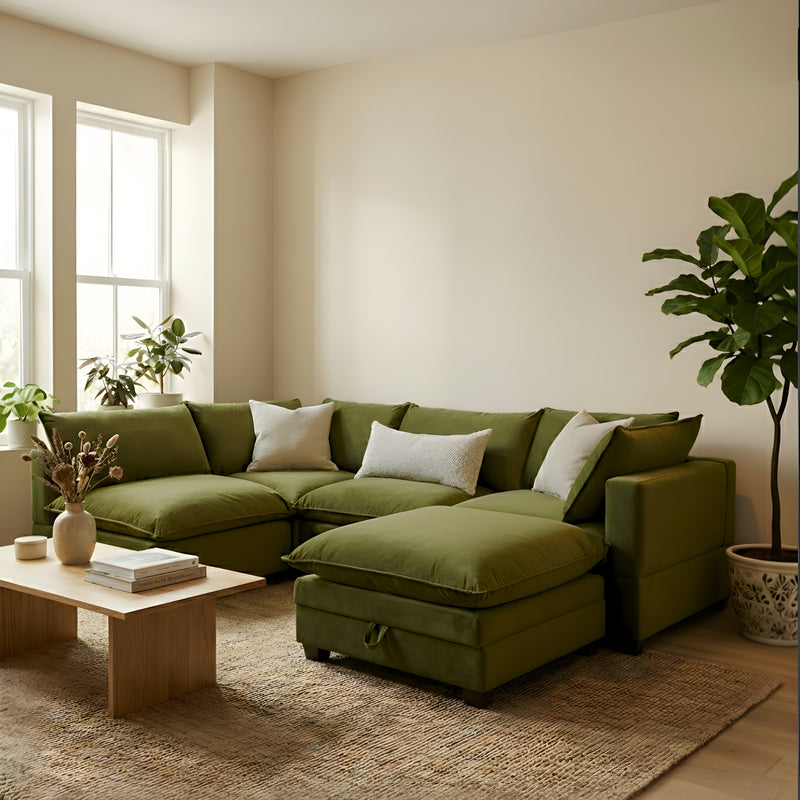 Olive Green Velvet Cloud Sova Sectional