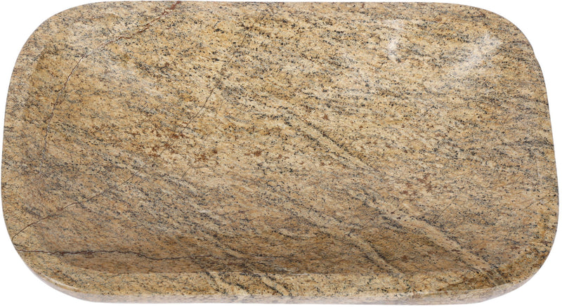 Genuine marble tray with beige and light brown veining, rounded rectangular shape