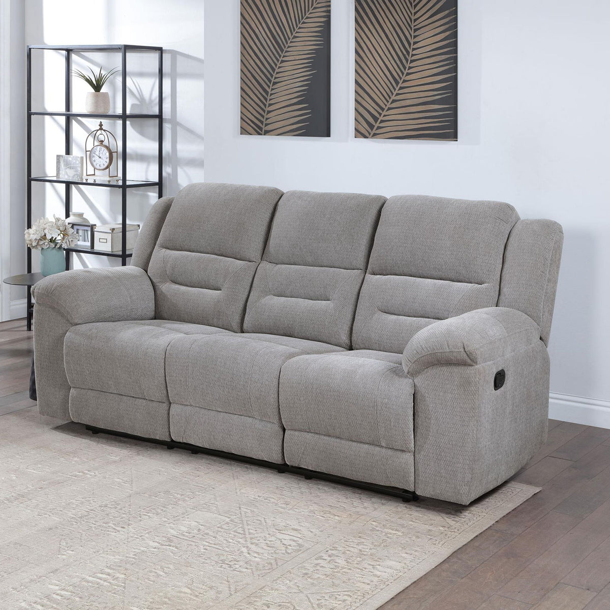 Gilson Chenille Upholstered Reclining Sofa Grey