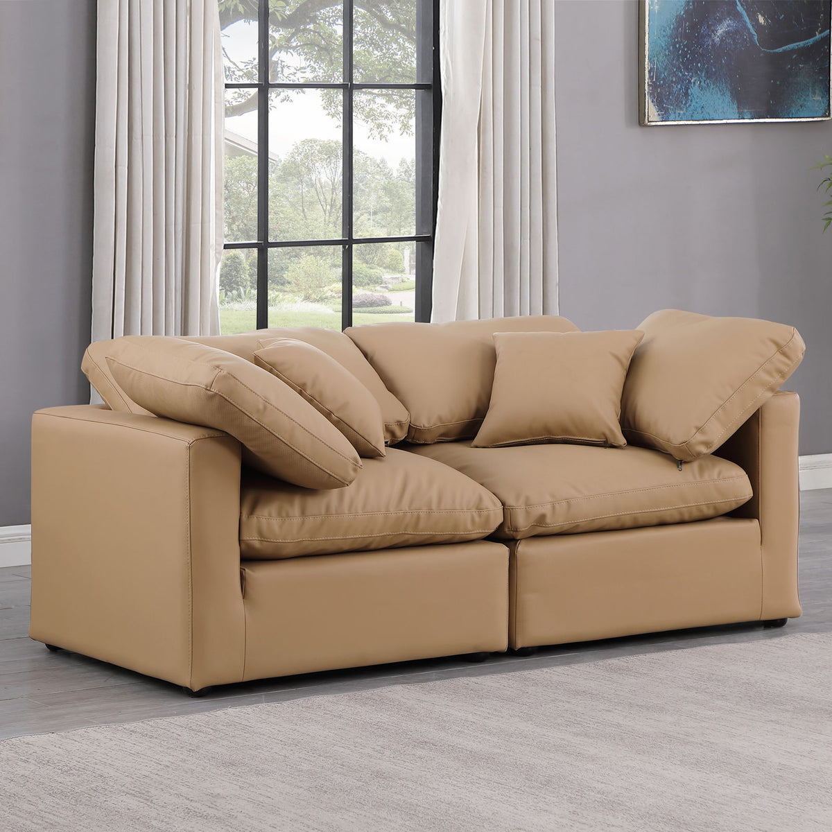 Indulge - Faux Leather 2 Piece Modular Sofa - Tan