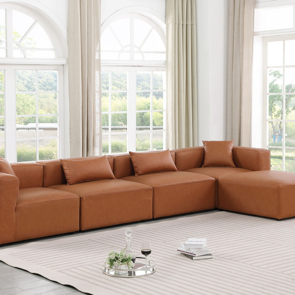 Cube - 5 Piece Modular Sectional With Chaise - Cognac