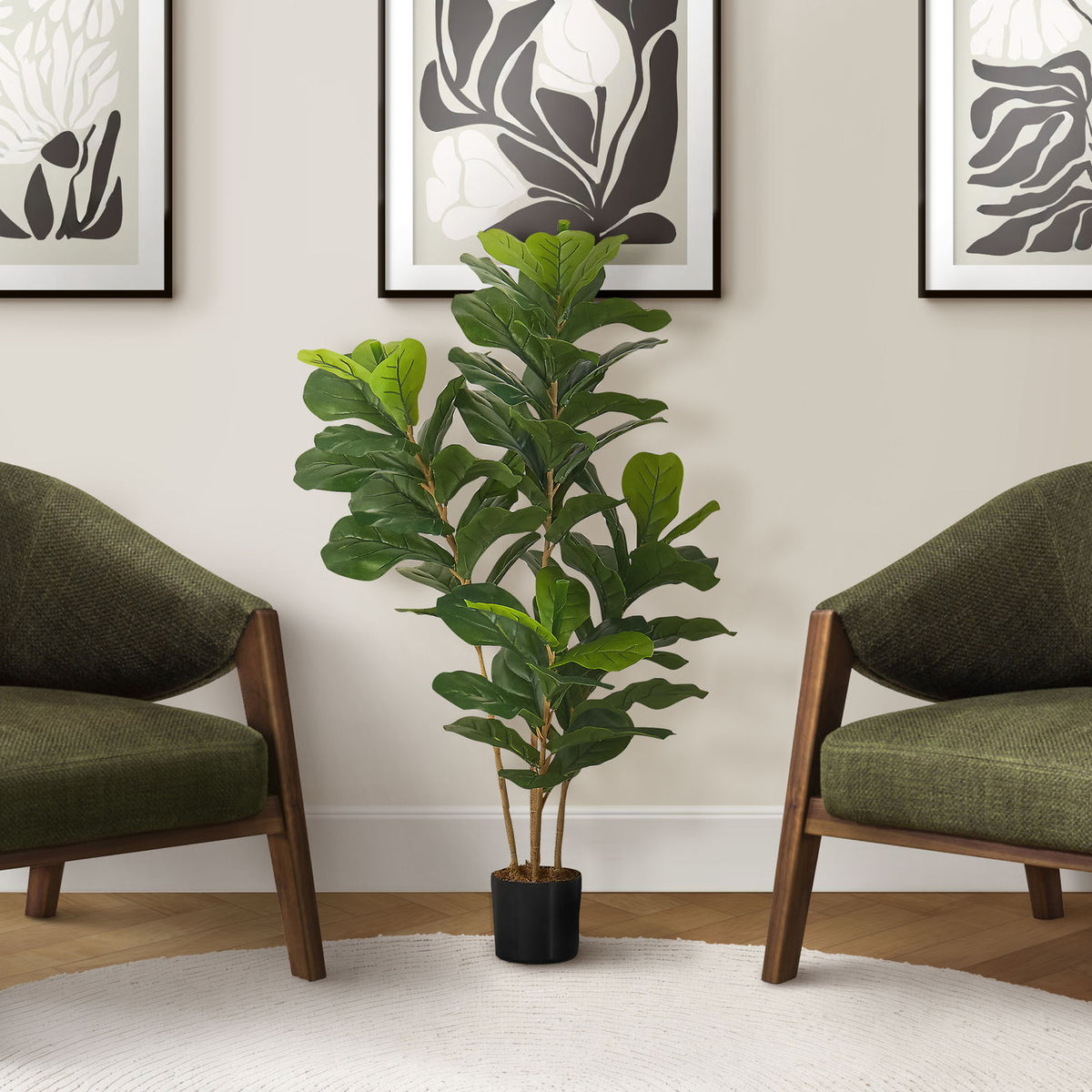 41" Tall, Artificial Plant, Fiddle Tree, Indoor, Faux, Fake, Floor, Greenery, Potted, Real Touch, Decorative - Green / Black