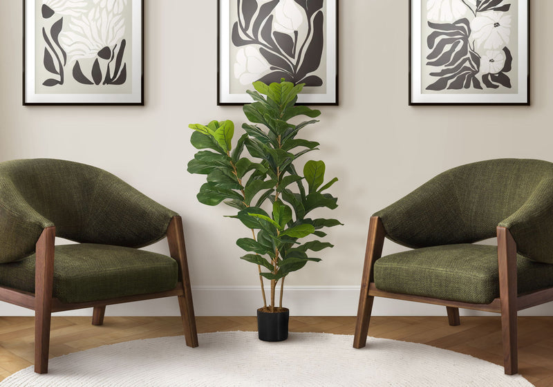 41" Tall, Artificial Plant, Fiddle Tree, Indoor, Faux, Fake, Floor, Greenery, Potted, Real Touch, Decorative - Green / Black