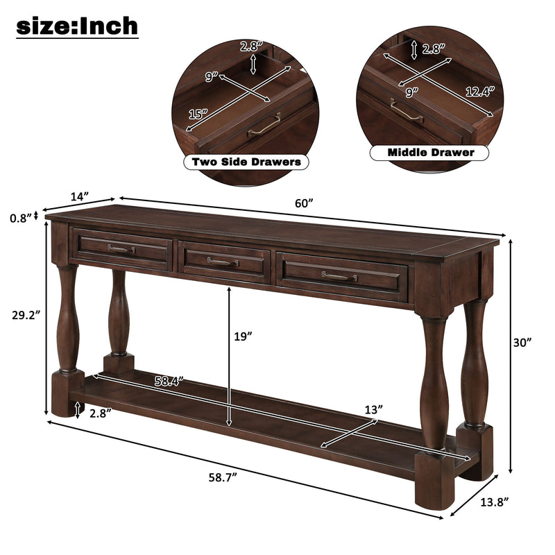 Console Table With 3 Drawers And 1 Bottom Shelf For Entryway - Espresso