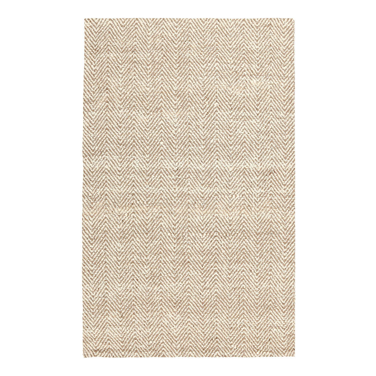 Beige herringbone chenille area rug with allover chevron pattern