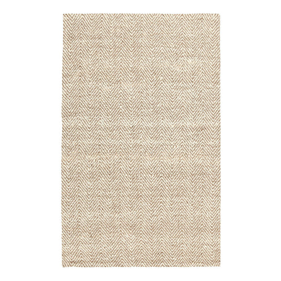 Beige herringbone chenille area rug with allover chevron pattern
