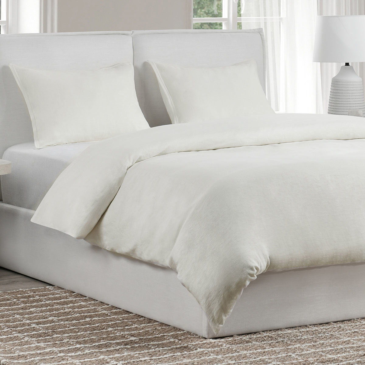 White Talia duvet with square pillow shams on bed