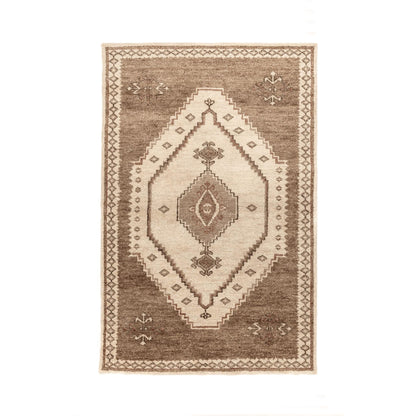 Luxor hand-knotted rug, cream and desert-brown geometric medallion with border
