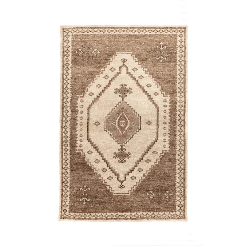 Luxor hand-knotted rug, cream and desert-brown geometric medallion with border