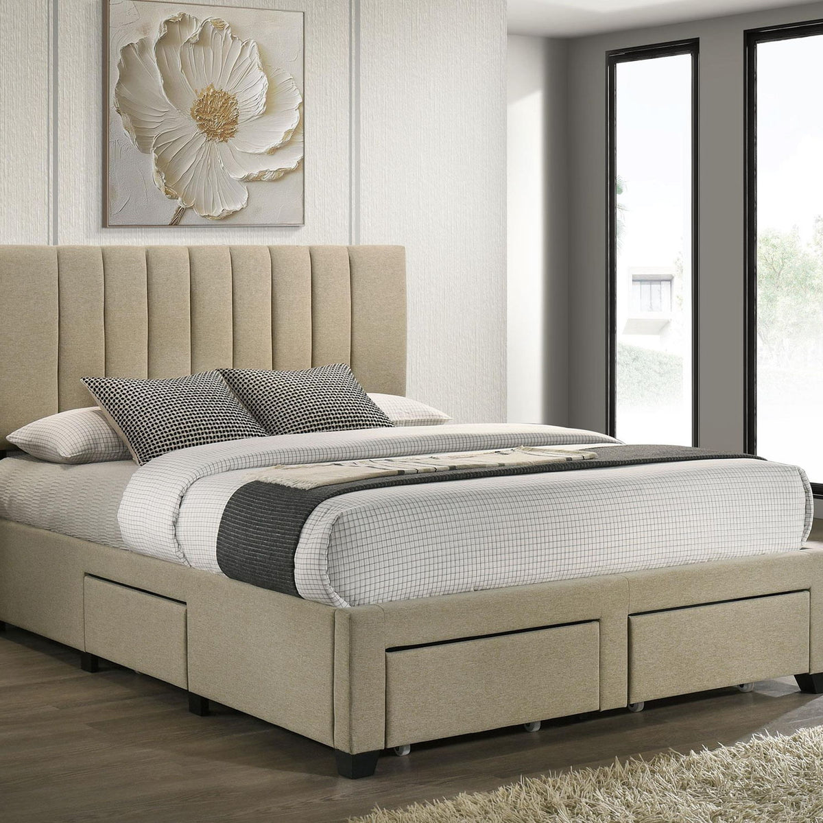 Wheatland 4-drawer Upholstered Queen Storage Bed Light Brown