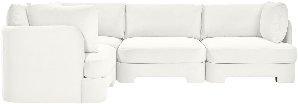 White velvet performance fabric sectional sofa with chaise-style corner and tufted seat