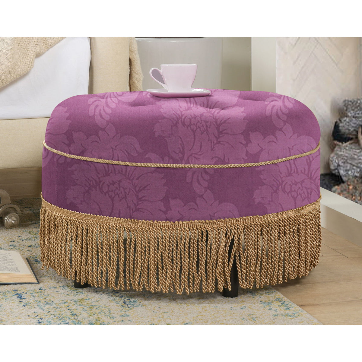 Yolanda - Luxurious Upholstery Round Upholstered Accent Ottoman