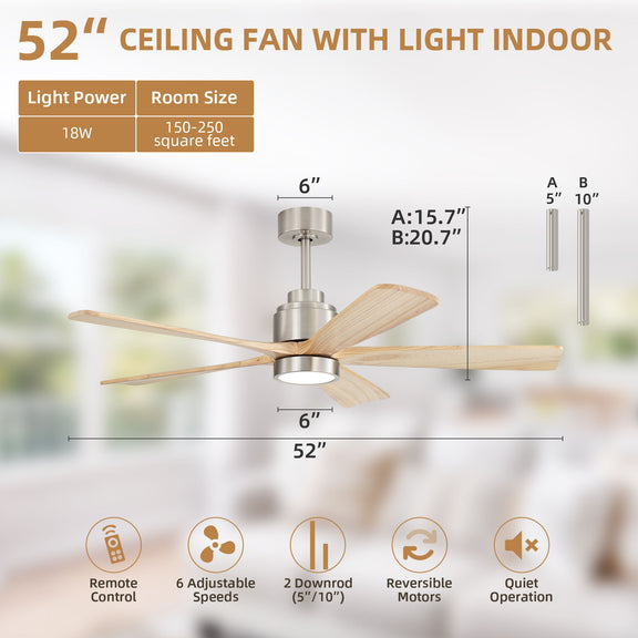 52-inch ceiling fan with LED light and handheld remote, reversible motor and dimming