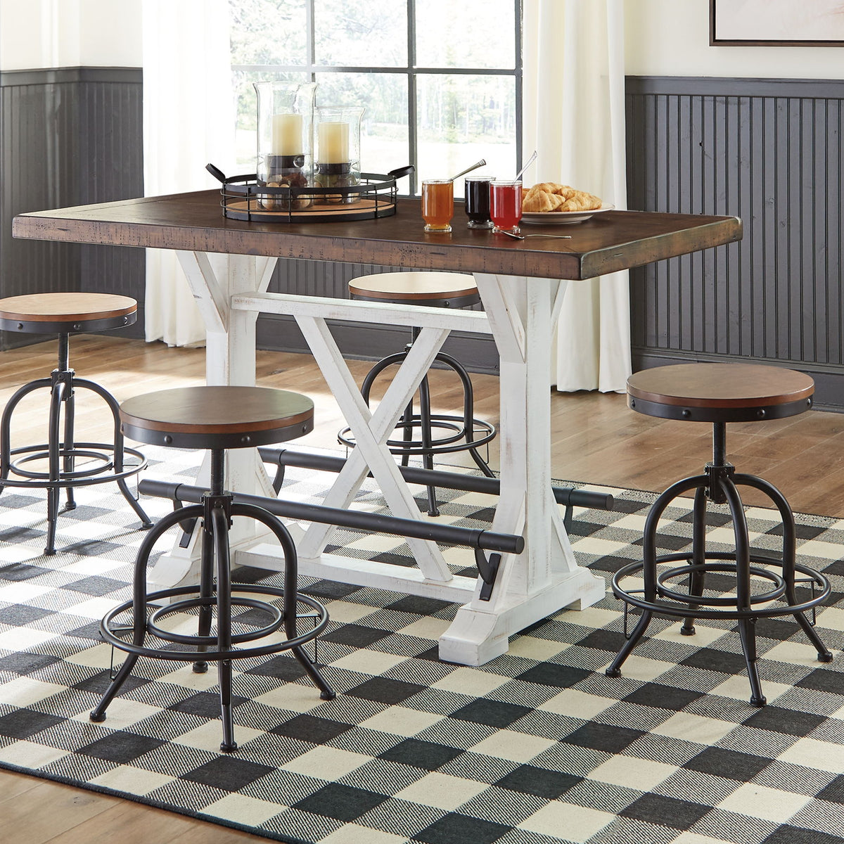 Valebeck - Rectangular Dining Room Counter Table - White / Brown