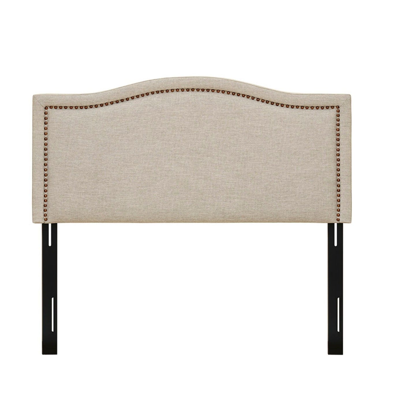 Upholstered Panel Headboard With Copper Nailheads And Adjustable Metal Legs