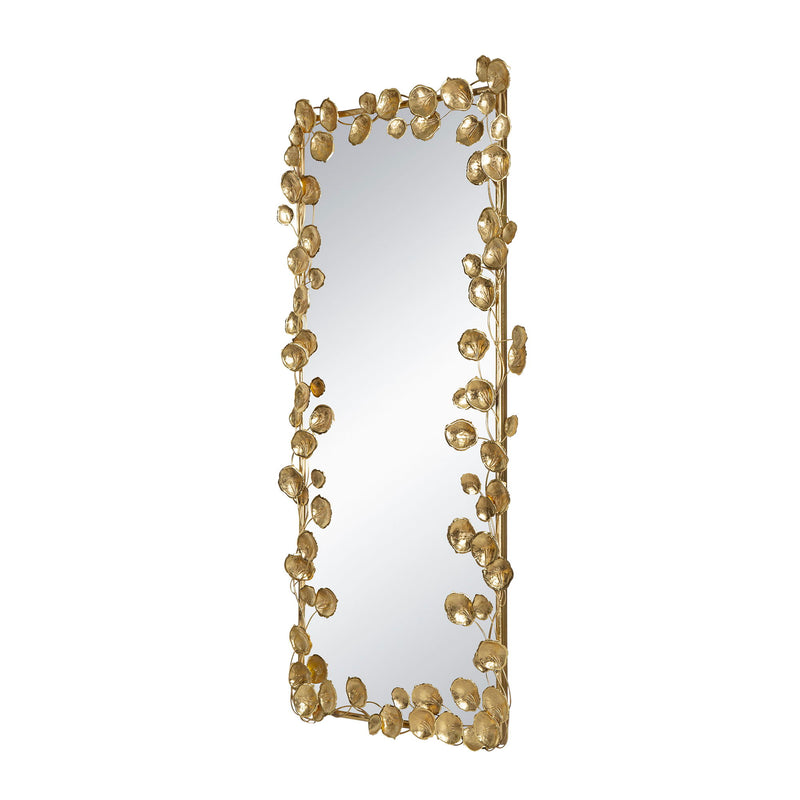 Full Length Mirror With en Leaf Accents, Floor Miiror For Living Room Bedroom - Gold