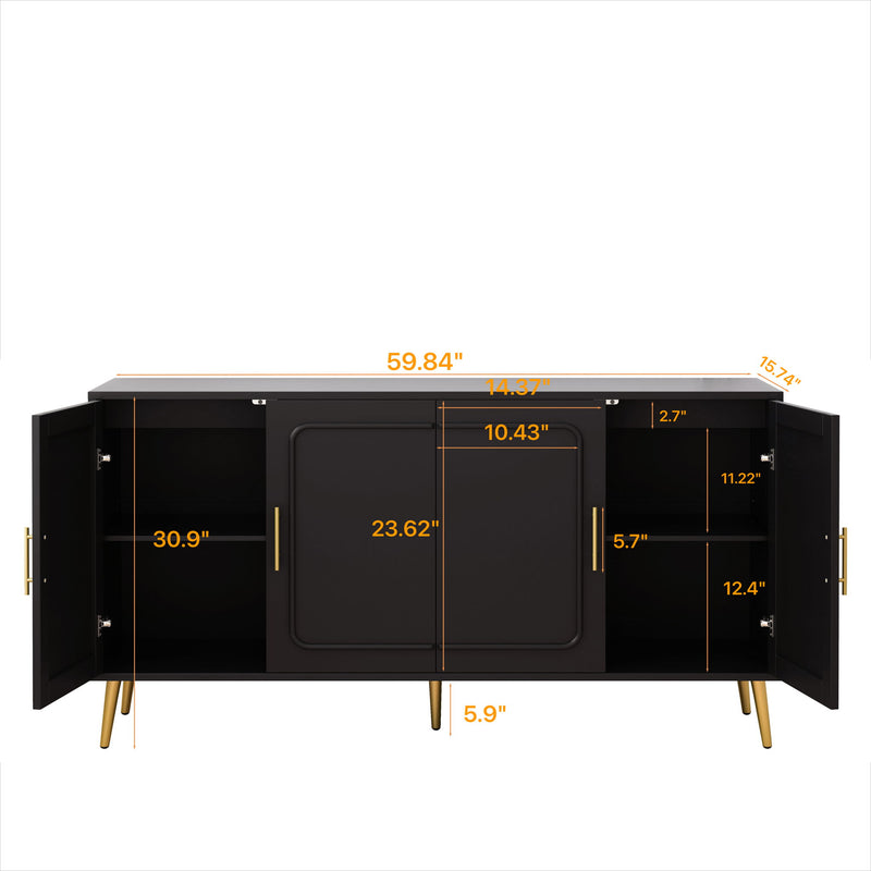 Vintage 4 Door Cabinet For Living Room - Black