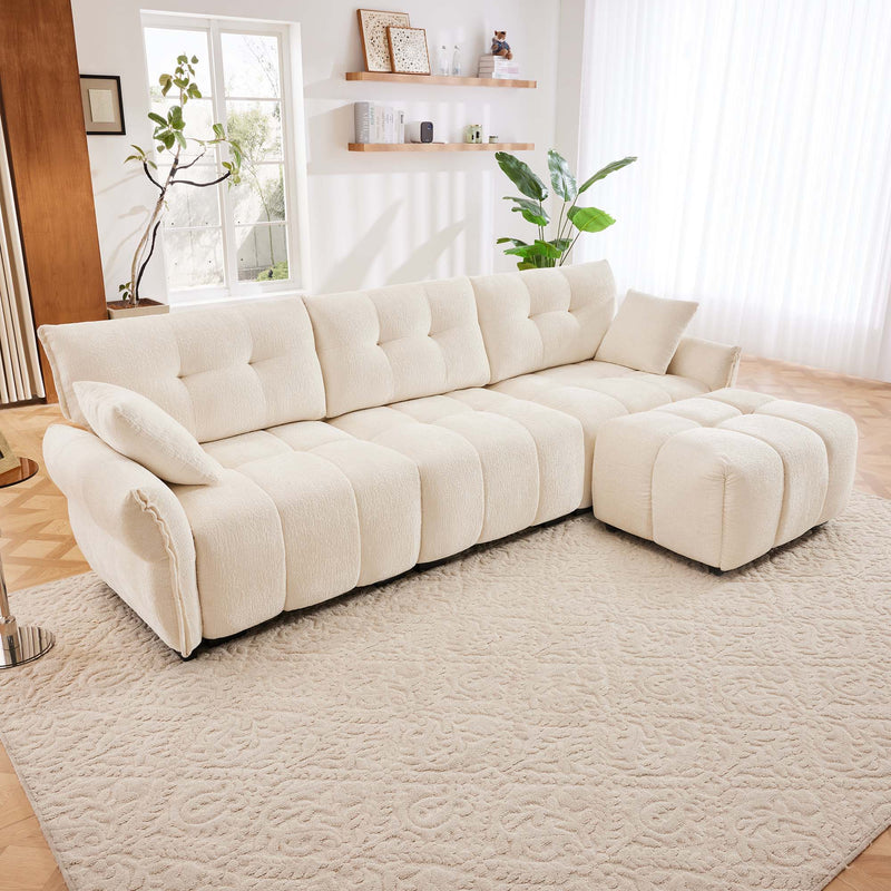 Sofa Set With Ottoman And Pillows, Textured, High Resilience Cushions