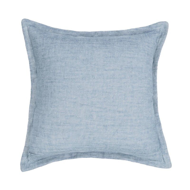 Chambray Blue square pillow with woven fabric and stitched edge