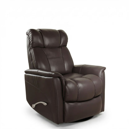 Bentley swivel recliner in dark brown with padded headrest and manual footrest, side lever