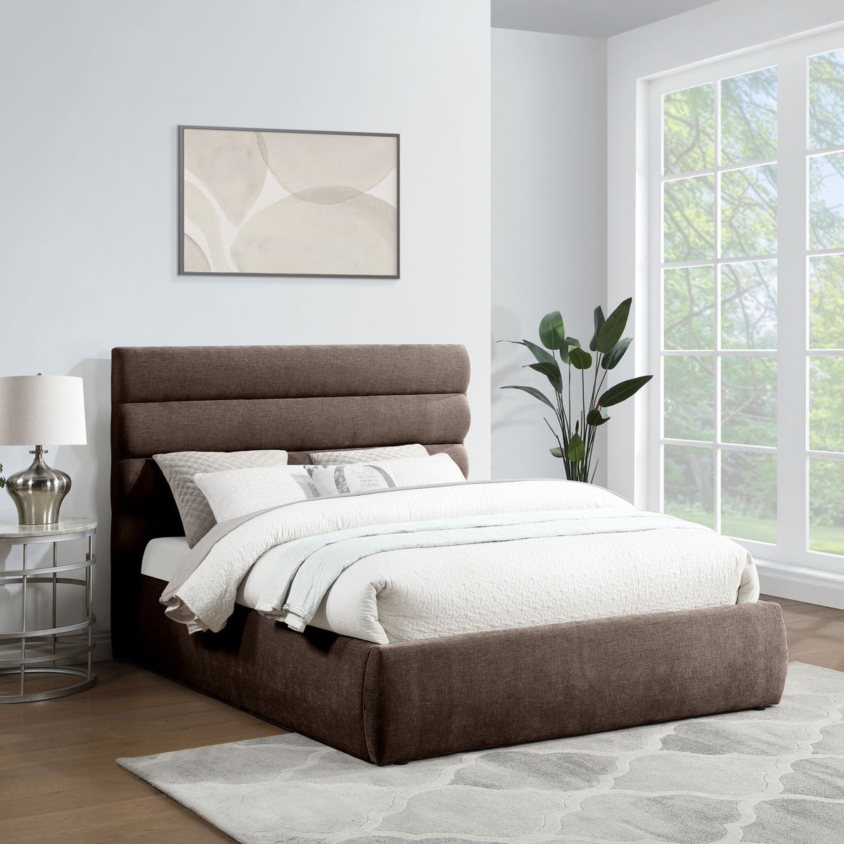 Adam - Chenille Fabric Bed With 52" Headboard