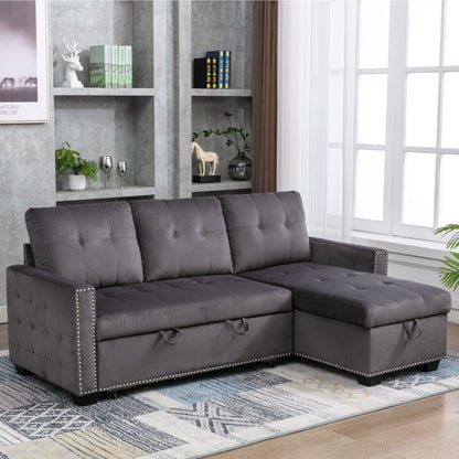 Reversible Sectional Storage Sleeper Sofa Bed, L-Shape 2 Seat Sectional Chaise With Storage, Skin-Feeling Fabric