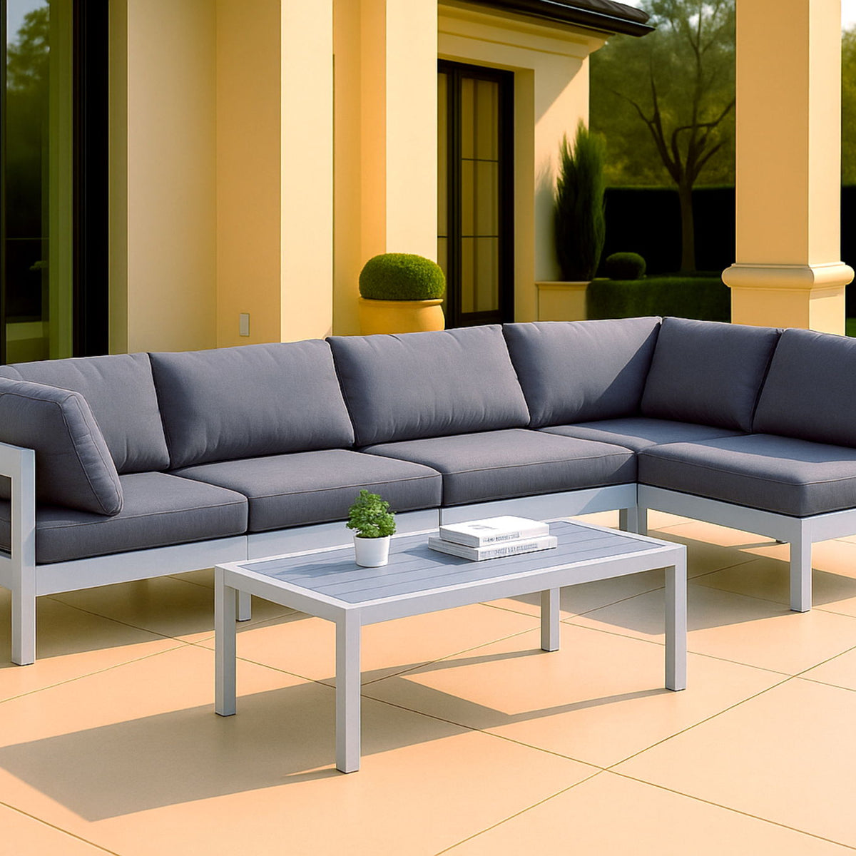 Nizuc - Outdoor Patio 5 Piece Modular Sectional With White Frame