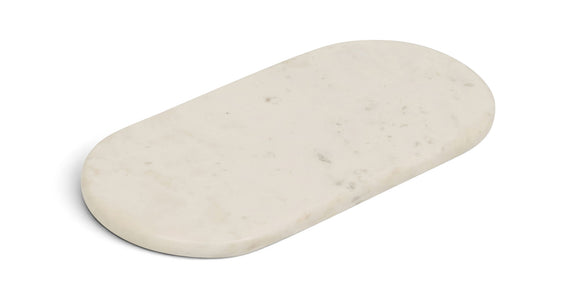 Genuine marble tray, white oval with faint gray speckles