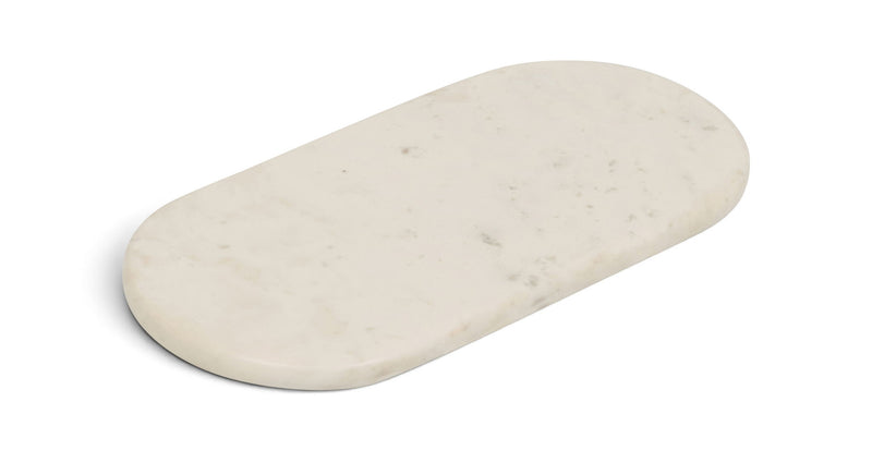 Genuine marble tray, white oval with faint gray speckles