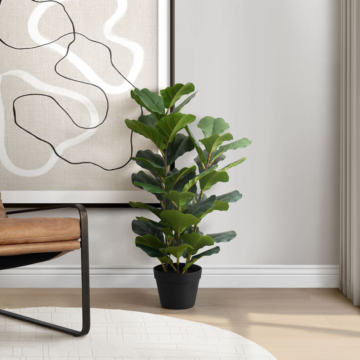 32" Tall, Artificial Plant, Fiddle Tree, Indoor, Faux, Fake, Floor, Greenery, Potted, Real Touch, Decorative - Green / Black