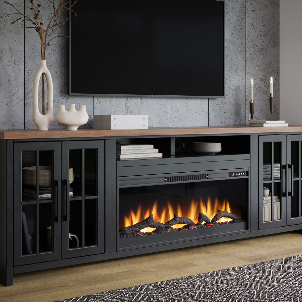 Essex - Fireplace TV Stand Console For TVs Up To 100" - Black, Whiskey