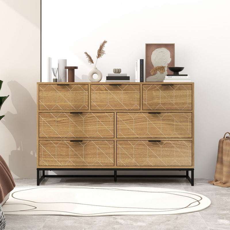 Modern 7 Drawer Dresser Cabinet - Walnut