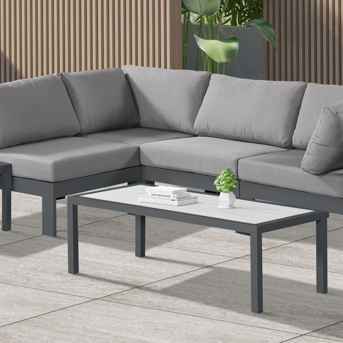 Nizuc - Outdoor Patio 4 Piece Modular Sectional With Gray Frame