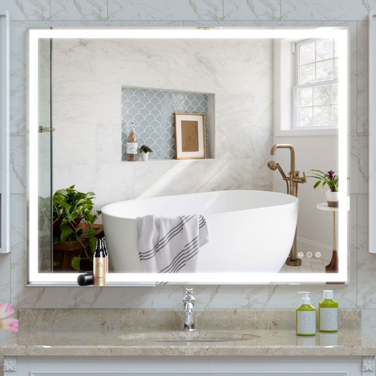 LED Bathroom Vanity Mirror Wall Mounted Adjustable White / Warm / Natural Lights Anti-Fog Touch Switch With Memory Modern Smart Large Bathroom Mirrors