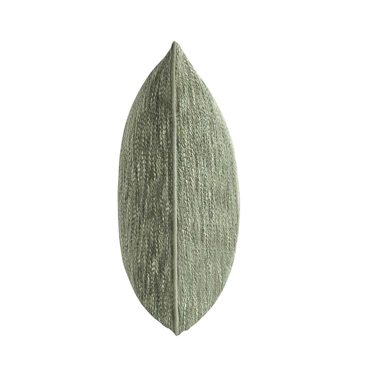 Cedar green linen-look throw pillow side view with piped edge and textured weave