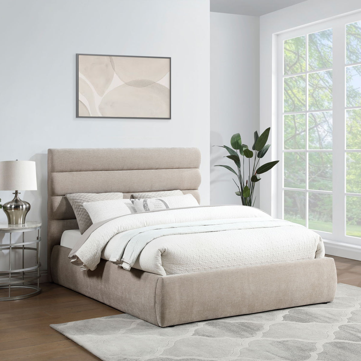 Adam - Chenille Fabric Bed With 52" Headboard