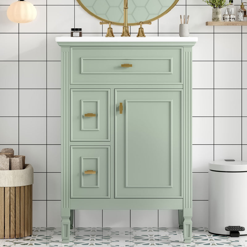 Bathroom Vanity With Sink, Flip Drawer, 2 Drawers, Adjustable Shelf