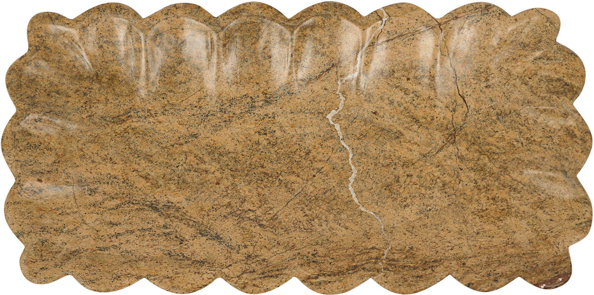Mustard-brown marble tray with scalloped edge