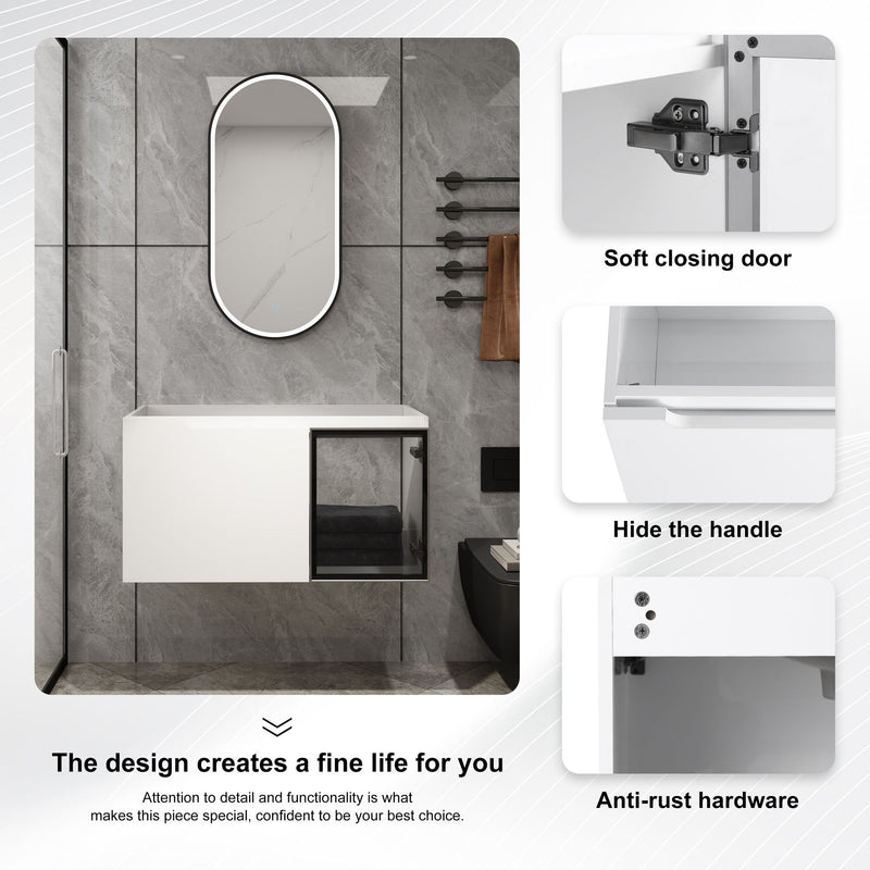 36" (35 1 / 4") Wall Mounted Bathroom Vanity, Cabinet With Half Door (Excluding Sink) - Glossy White