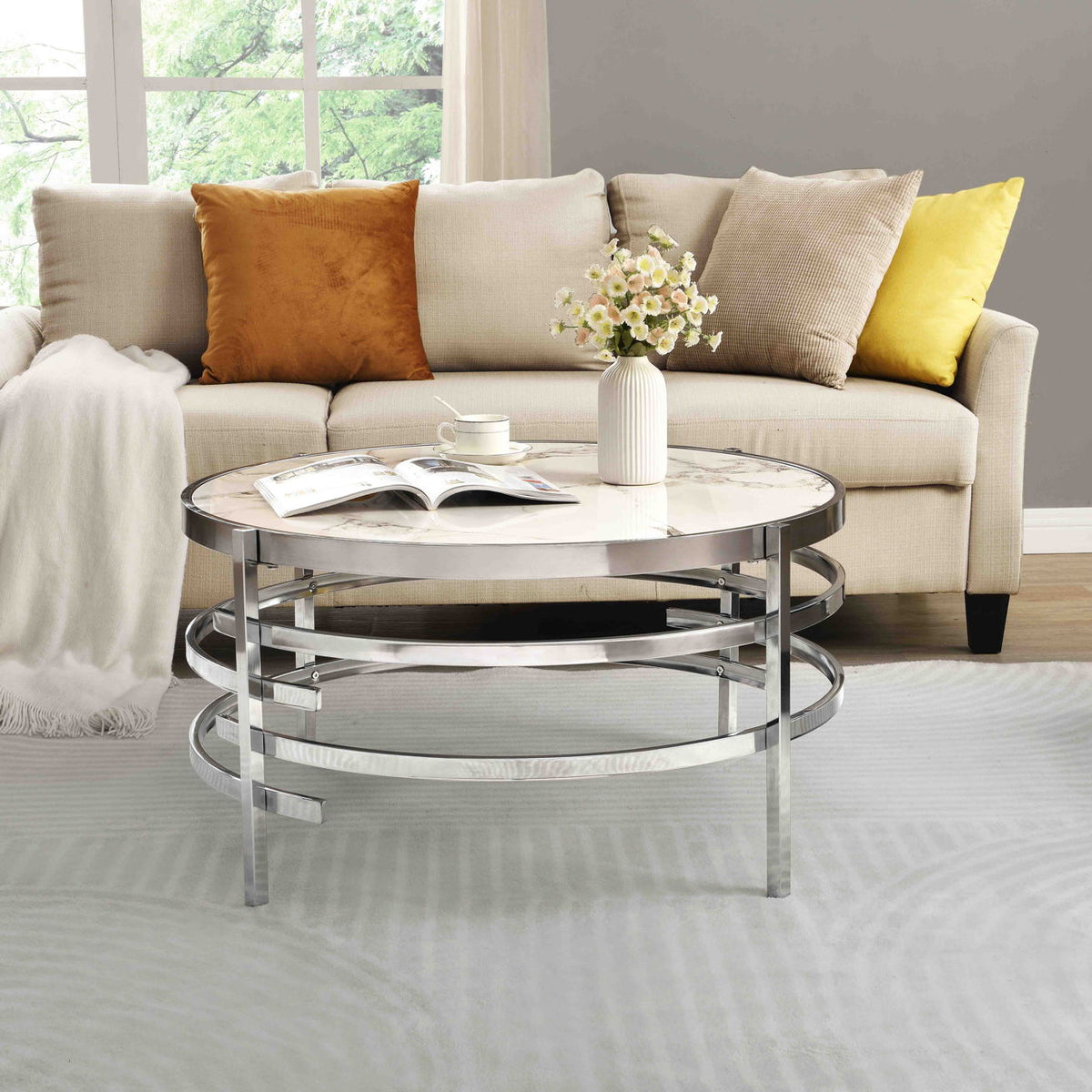 Elegant Round Table With Sintered Stone Top & Sturdy Metal Frame