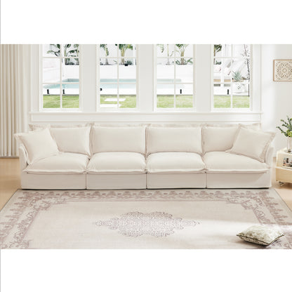 4-Seater Slipcovered Chenille Sofa - Cream Chenille