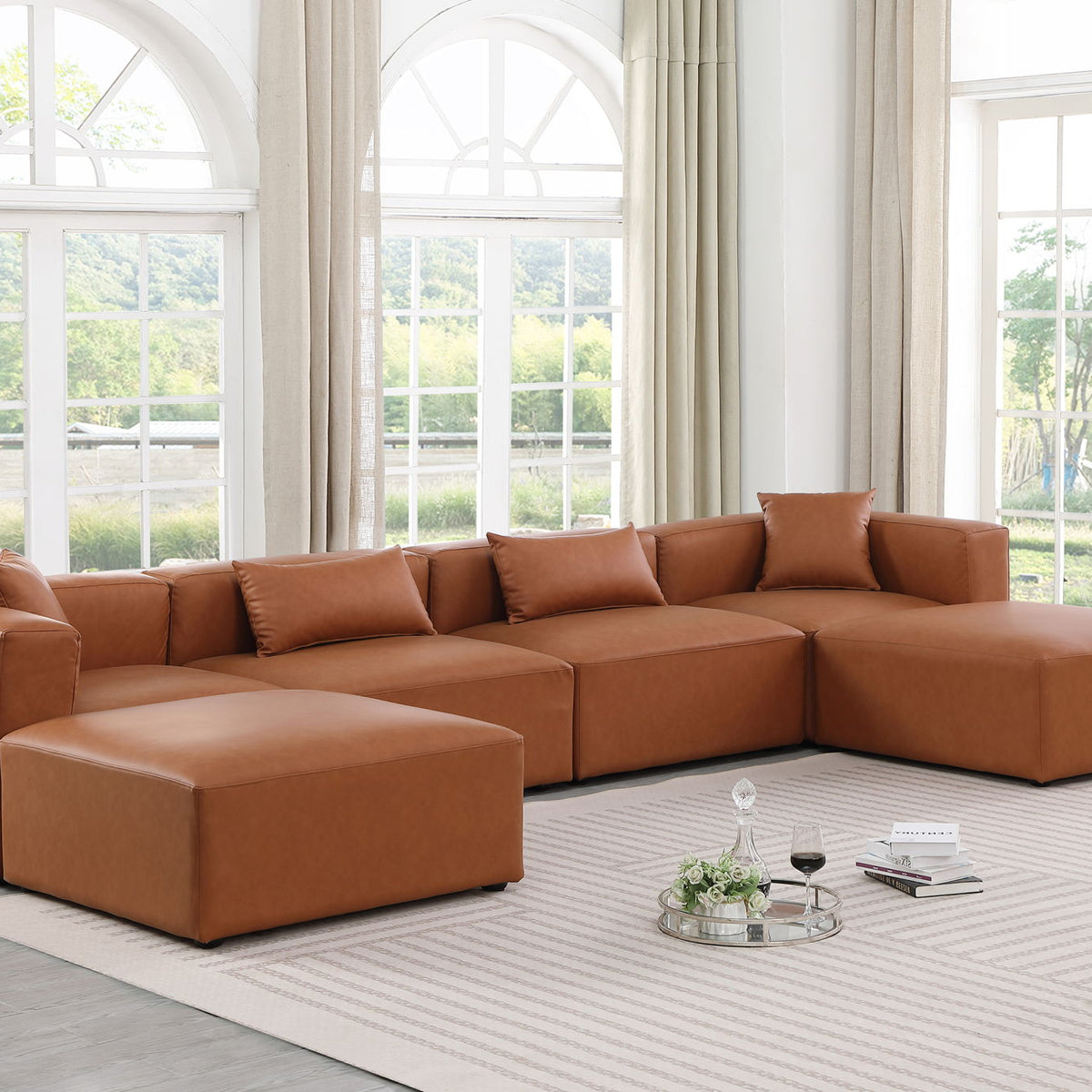 Cube - 6 Piece Modular Double Chaise Sectional - Cognac