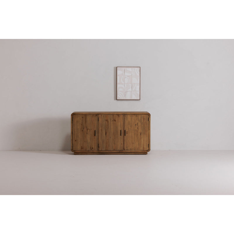 Small white abstract framed print with wooden frame and blocky linear shapes
