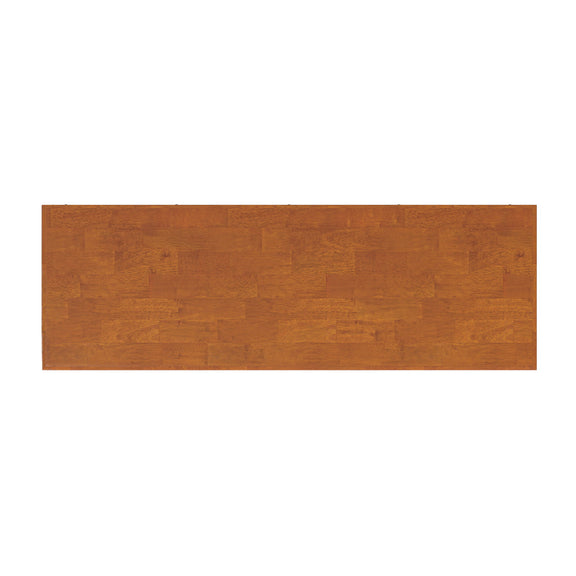 Warm brown wood panel finish for a low bookcase