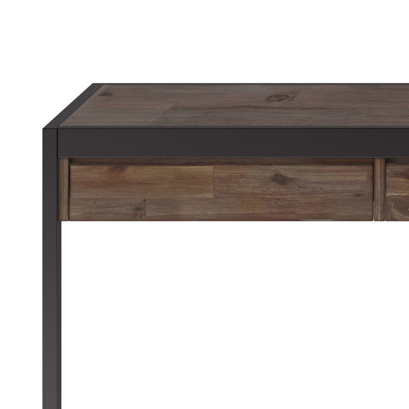 Rustic brown desk with dark frame and front drawer