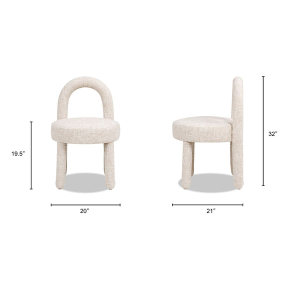 Beige dining side chair set, round-arched fully upholstered design with shown dimensions