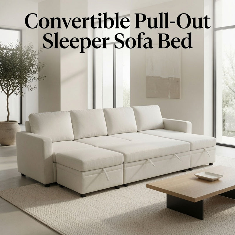 Extra Wide U - Shape Convertible Sleeper Sofa Bed With Dual Storage Ottoman