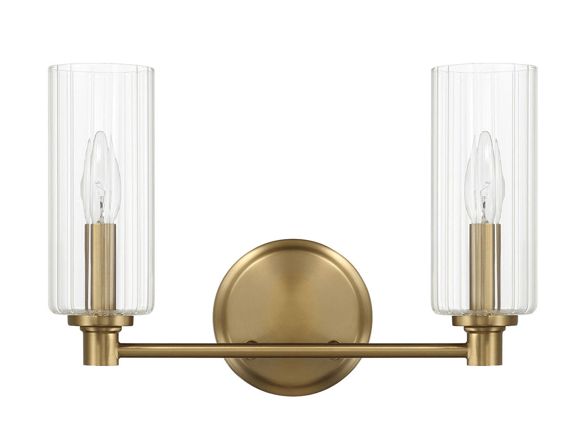 Regal - Double Light Vanity With Clear Ribbed Satin - Antique Brass / Clear