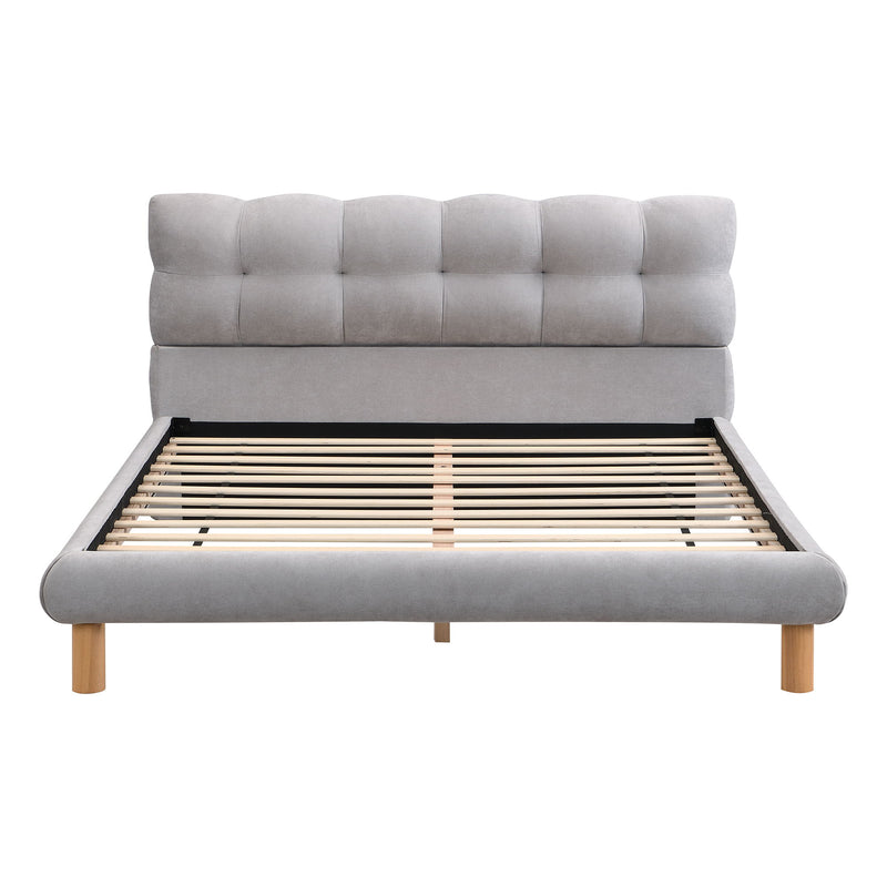 Upholstered Platform Bed Frame With Cookie Shaped Headboard