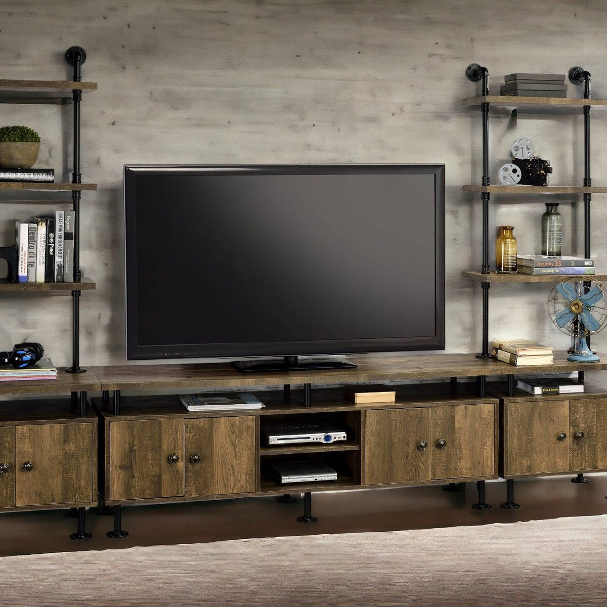 Ensata II - TV Stand - Rustic Oak / Black